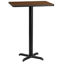 Flash Furniture 24" x 30" Rectangular Walnut Laminate Table Top with 22" x 22" Bar Height Table Base-Bar Height Hospitality Table