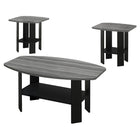 Monarch Specialties 7928P Table Set - 3Pcs Set/Black/Grey Top-3-piece set includes 1 coffee table and 2 matching end tables with ample surface space and lower shelves for magazines, books, or other decorative items