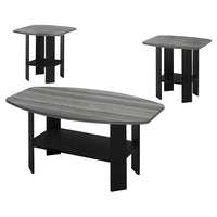 Monarch Specialties 7928P Table Set - 3Pcs Set/Black/Grey Top-3-piece set includes 1 coffee table and 2 matching end tables with ample surface space and lower shelves for magazines, books, or other decorative items