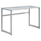 Monarch Specialties 7380 48" Computer Desk - Silver Metal/ White Tempered Glass-Spacious and sleek frosted white tempered glass table top