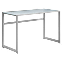 Monarch Specialties 7380 48" Computer Desk - Silver Metal/ White Tempered Glass-Spacious and sleek frosted white tempered glass table top