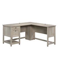 Sauder 59"W Edge Water L-Desk - Chalked Chestnut-File drawer with full extension slides holds letter or European size hanging files to help keep you organized