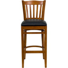 Flash Furniture HERCULES Series Vertical Slat Back Cherry Wood Restaurant Barstool - Black Vinyl Seat-Wood Dining Bar Stool