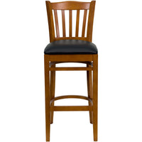 Flash Furniture HERCULES Series Vertical Slat Back Cherry Wood Restaurant Barstool - Black Vinyl Seat-Wood Dining Bar Stool