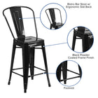Flash Furniture Commercial Grade 24" High Black Metal Indoor-Outdoor Counter Height Stool with Back-Set of 4 Bistro Style Counter Stools