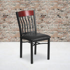 Flash Furniture Eclipse Series Vertical Back Black Metal & Mahogany Wood Restaurant Chair with Black Vinyl Seat-2'' Thick Foam Padded Seat