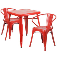 Flash Furniture Metal Indoor/Outdoor Table Set with 2 Arm Chairs, Red (CH31330270RED)-Red/Metal, Rubber