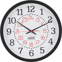 Staples 14" Wall Clock-The Staples 14" round wall clock has a black plastic bezel with black and red numbers for an elegant look