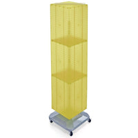 Azar Displays 60" x 14" x 14" 4-Sided Interlocking Pegboard Floor Display, Yellow (701465-YEL)-Revolves on square, wheeled base
