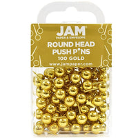 JAM Paper Metal Thumb Tacks Push Pins, Round Top, Gold, 100 Pack (22432213)-Round metal gold push pins