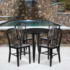 30'' Round Black Metal Indoor-Outdoor Table Set with 4 Vertical Slat Back Chairs [CH-51090TH-4-18VRT-BK-GG]-30"W x 30"D x 29.50"H