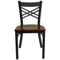 Flash Furniture HERCULES Series Black "X" Back Metal Restaurant Chair - Mahogany Wood Seat-Metal Chair