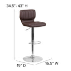 Flash Furniture Contemporary Brown Vinyl Adjustable Height Barstool with Vertical Stitch Back & Chrome Base-Seat Adjusts from Counter to Bar Height