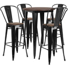 Flash Furniture 30" Round Black Metal Bar Table Set with Wood Top & 4 Stools-Bar Height Table and Stool Set