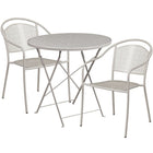 30'' Round Light Grey Indoor-Outdoor Steel Folding Patio Table Set with 2 Round Back Chairs [CO-30RDF-03CHR2-SIL-GG]-Light Grey Powder Coat Finish