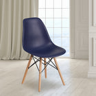 Flash Furniture Elon Series Navy Plastic Chair with Wooden Legs-Protective Plastic Floor Glides