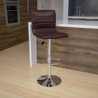 Flash Furniture Contemporary Brown Vinyl Adjustable Height Barstool with Horizontal Stitch Back & Chrome Base-Height Adjustable Seat with Gas Lift