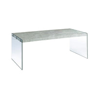 Monarch Specialties 3230 Coffee Table - Grey Cement With Tempered Glass-Grey particle board surface and tempered glass legs