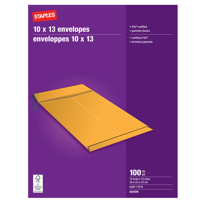 Staples Kraft Catalogue Envelopes with Gummed Flaps - 10