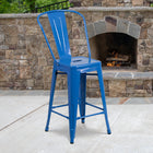 Flash Furniture Commercial Grade 24" High Metal Indoor-Outdoor Counter Height Stool with Back - Blue-Lightweight Design