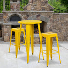 24'' Round Yellow Metal Indoor-Outdoor Bar Table Set with 2 Square Seat Backless Barstools (CH-51080BH-2-30SQST-YL-GG)-24"W x 24"D x 41"H