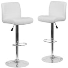 Flash Furniture Contemporary Vinyl Adjustable Height Barstool with Rolled Seat & Chrome Base - White - 2 Pack-Low Back Design
