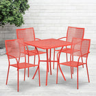 28'' Square Coral Indoor-Outdoor Steel Patio Table Set with 4 Square Back Chairs [CO-28SQ-02CHR4-RED-GG]-Set Includes Table and 4 Chairs