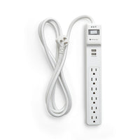 NXT Technologies NX54315-CA NX54315, 6-Outlet 2 USB Surge Protector, 6ft, 900 Joules, White-6 standard outlets with 2 USB-A ports (2.4Amp)