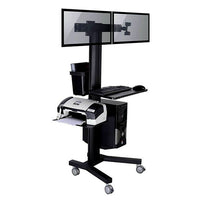 TygerClaw Mobile Display Stand with PC Holder, 27.6" x 19.7" x 57.1", Black-PC Mobile Cart with 2 Monitors