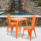 Flash Furniture 23.75" Square Orange Metal Indoor-Outdoor Table Set with 2 Stack Chairs-Set Includes Table and 2 Chairs