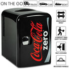 Coca-Cola Zero Portable 6 Can Thermoelectric Mini Fridge Cooler/Warmer - 4 L / 4.2 qt-Efficient reliable thermoelectric cooling and warming technology