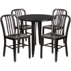 30'' Round Black-Antique Gold Metal Indoor-Outdoor Table Set with 4 Vertical Slat Back Chairs [CH-51090TH-4-18VRT-BQ-GG]-Metal Cafe Table