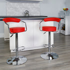 Flash Furniture Contemporary Red Vinyl Adjustable Height Barstool with Arms & Chrome Base-CA117 Fire Retardant Foam