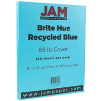 JAM Paper Bright Colour Cardstock, 8.5 x 11, 65lb Blue Recycled, 250/ream (101899B)-Blue