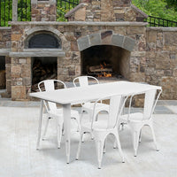 Flash Furniture 31.5'' x 63'' Rectangular White Metal Indoor-Outdoor Table Set with 4 Stack Chairs (ET-CT005-4-30-WH-GG)-Galvanized Steel, Metal, Rubber