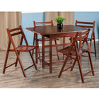 Winsome Taylor 5-Piece Drop Leaf Table Set, 4 Folding Chairs, Walnut (94557)-Wide drawer for storage