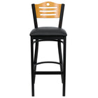 Flash Furniture HERCULES Series Black Slat Back Metal Restaurant Barstool - Natural Wood Back, Black Vinyl Seat-Metal Dining Bar Stool