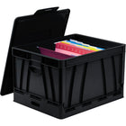 Storex Folding Storage Cube with Lid - Black - 4 Pack-Accommodates letter and legal hanging folders