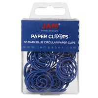 JAM Paper Circular Coloured Papercloops, Dark Blue Round Paper Clips, 5 Packs of 50, 250 Total (2187134g)-Dark blue
