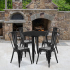 30'' Round Black Metal Indoor-Outdoor Table Set with 4 Cafe Chairs [CH-51090TH-4-18CAFE-BK-GG]-30"W x 30"D x 29.50"H
