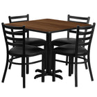 Flash Furniture 36" Square Walnut Laminate Table Set with X-Base & 4 Ladder Back Metal Chairs - Black Vinyl Seat-Table and Chair Set