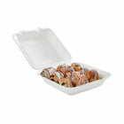 Globe Commercial Products 6" W x 6" D x 3" H Fibre Hinged Lid Bagasse Container - 200 Pack-Dimensions: 6" W x 6" D x 3" H