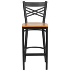 Flash Furniture HERCULES Series Black "X" Back Metal Restaurant Barstool - Natural Wood Seat - 2 Pack-Set of 2 Metal Dining Bar Stools
