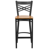 Flash Furniture HERCULES Series Black "X" Back Metal Restaurant Barstool - Natural Wood Seat - 2 Pack-Set of 2 Metal Dining Bar Stools