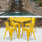 Flash Furniture 31.5'' Square Yellow Metal Indoor-Outdoor Table Set with 4 Arm Chairs (ET-CT002-4-70-YL-GG)-Galvanized Steel, Metal, Rubber