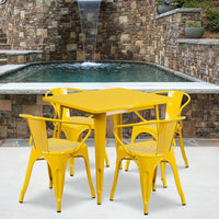 Flash Furniture 31.5'' Square Yellow Metal Indoor-Outdoor Table Set with 4 Arm Chairs (ET-CT002-4-70-YL-GG)-Galvanized Steel, Metal, Rubber