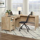 Sauder 58"W Pacific View L-Desk - Prime Oak- Pencil drawer features metal runners and safety stops