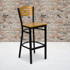 Flash Furniture Hercules Series Black Slat Back Metal Restaurant Bar Stool, Natural Wood Back & Seat-.625" Thick Plywood Seat