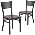 Flash Furniture HERCULES Series Black Grid Back Metal Restaurant Chair - Walnut Wood Seat - 2 Pack-Grid Back Design
