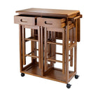 Winsome Space Saver with 2 Stools, Square, Teak-This breakfast bar set is ideal for small dining areas